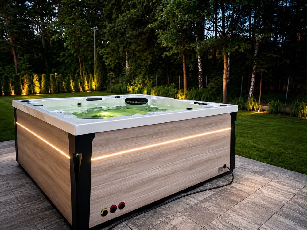 Jacuzzi ogrodowe Casablanca Premium z hydromasażem, wieczorne podświetlenie LED - 220 × 220 cm
